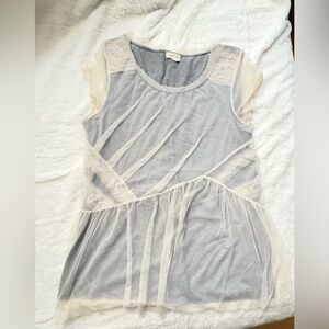 Meadow Rue Sheer Layered Top in Gray and Cream